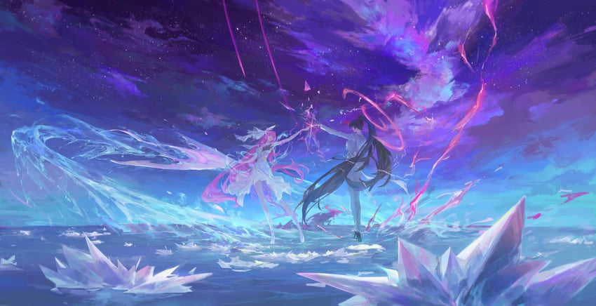 elysia and raiden mei (honkai and 1 more) drawn by world_(1257843324)