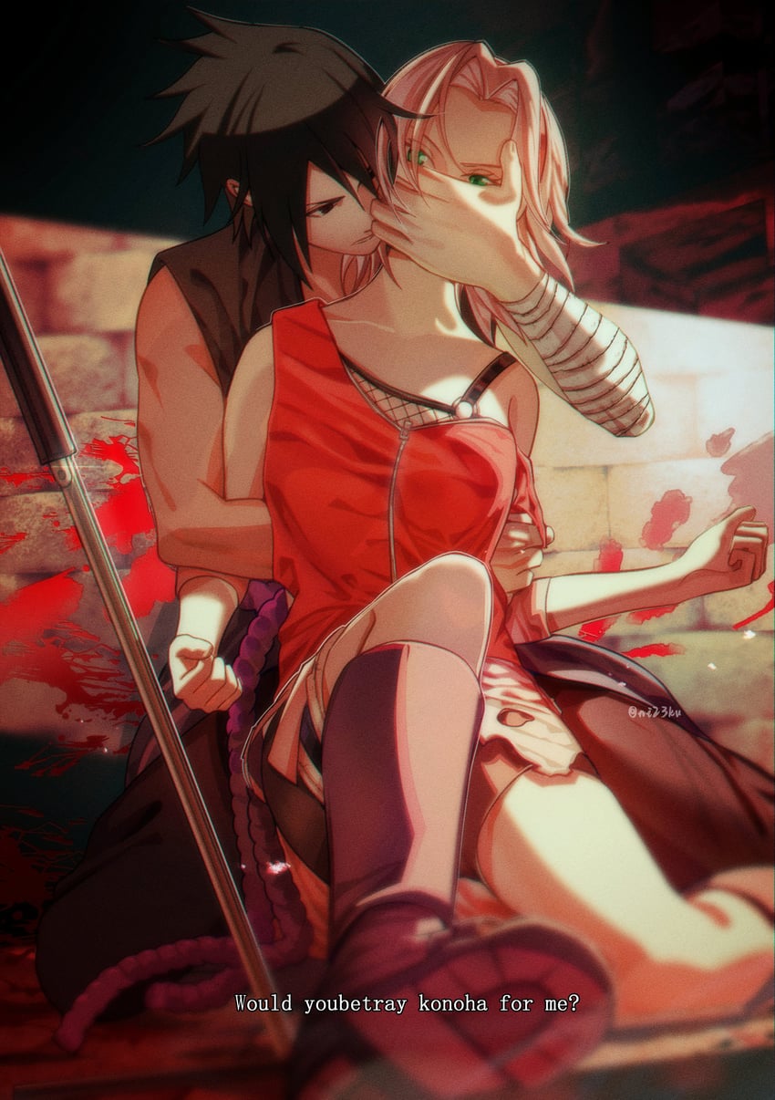 haruno sakura and uchiha sasuke (naruto and 1 more) drawn by niku_(ni23ku)