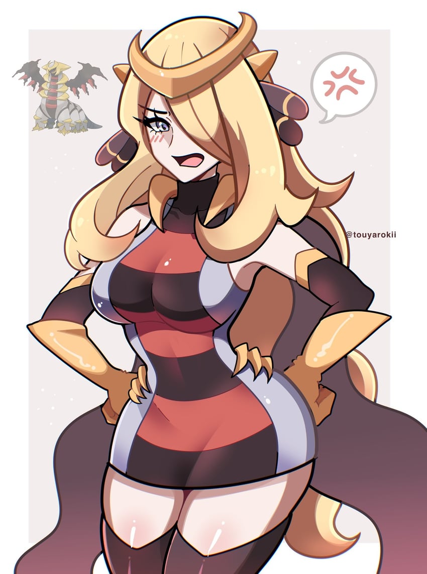 cynthia and giratina (pokemon and 1 more) drawn by touyarokii