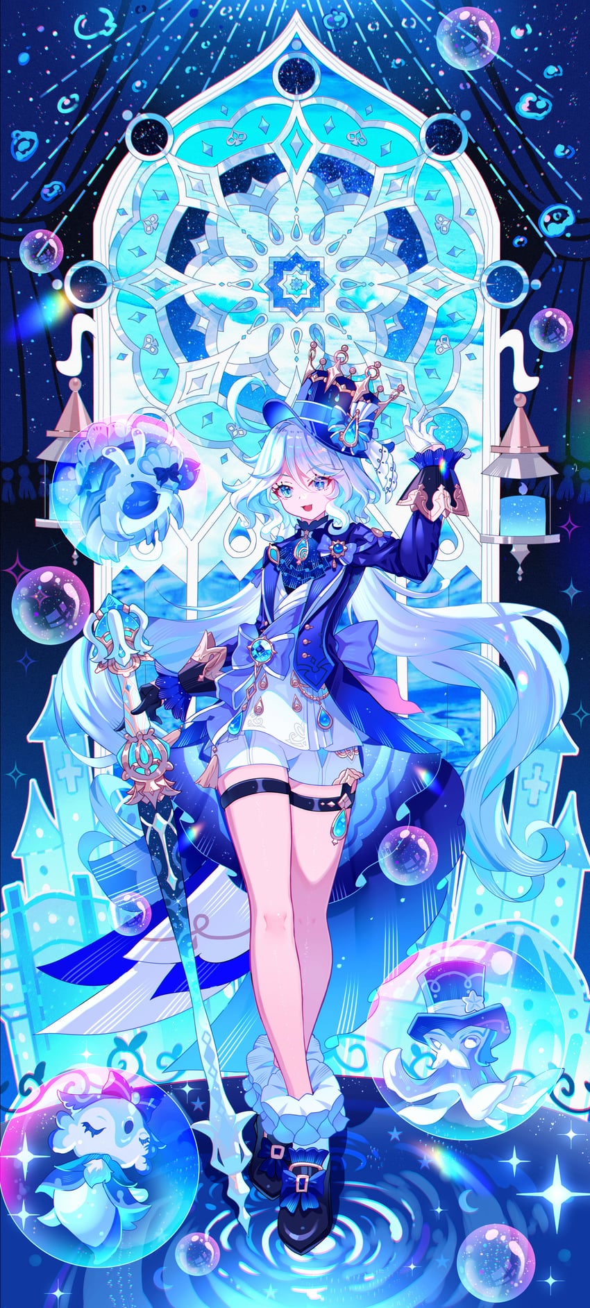 furina, surintendante chevalmarin, gentilhomme usher, and mademoiselle crabaletta (genshin impact) drawn by viclim-monou