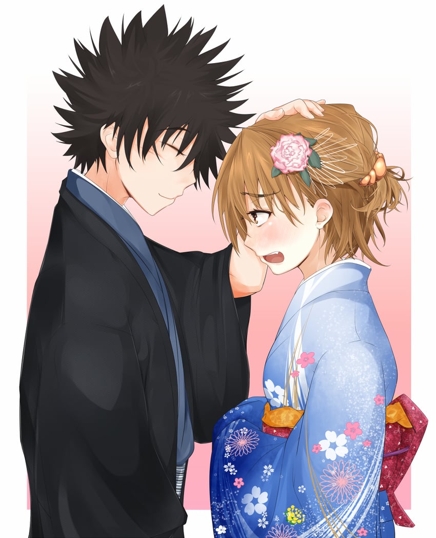 misaka mikoto and kamijou touma (toaru majutsu no index and 1 more) drawn by shin_(highest1192)