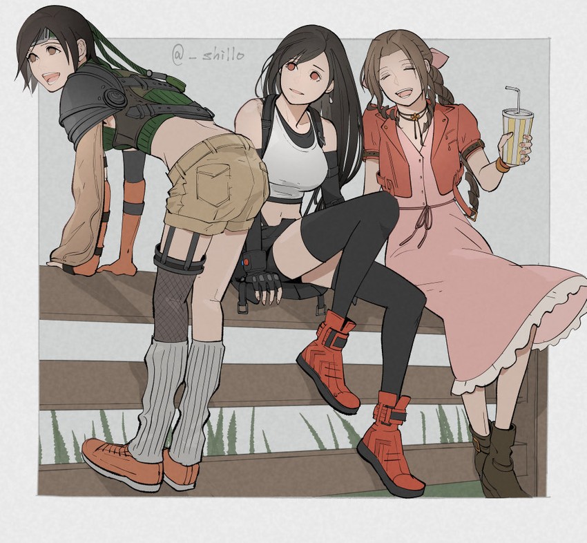 tifa lockhart, aerith gainsborough, and yuffie kisaragi (final fantasy and 2 more) drawn by shillo