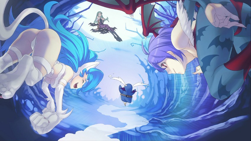 morrigan aensland, lilith, felicia, and prinny (darkstalkers and 2 more) drawn by nakamura_tatsunori