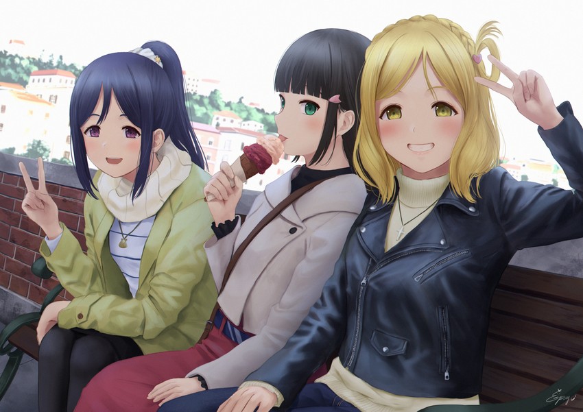 matsuura kanan, kurosawa dia, and ohara mari (love live! and 2 more) drawn by papi_(papiron100)