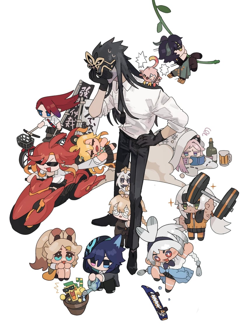 aether, paimon, citlali, mavuika, mualani, and 8 more (genshin impact) drawn by sionagasu