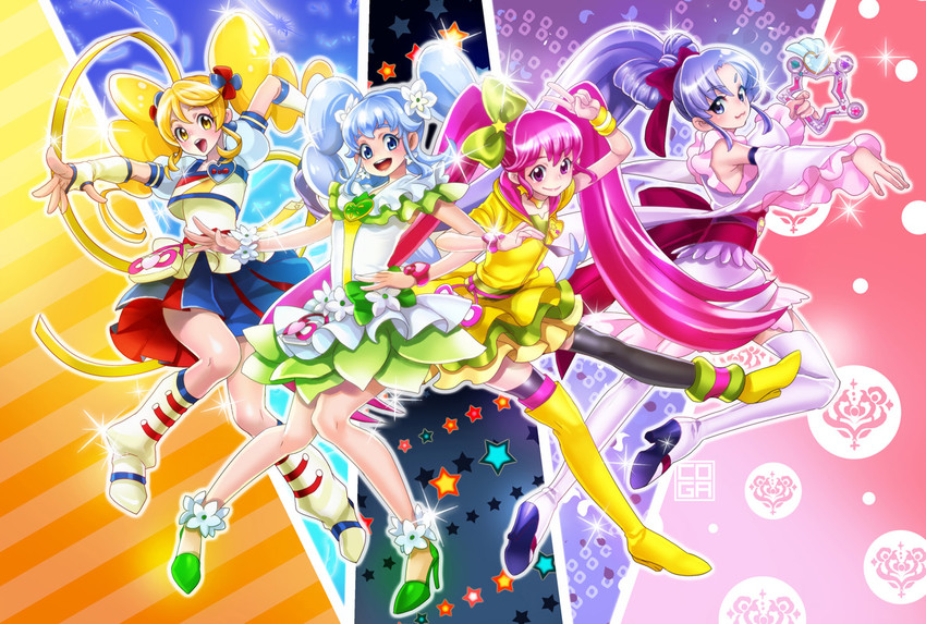 shirayuki hime, aino megumi, oomori yuuko, cure lovely, cure princess, and 3 more (precure and 1 more) drawn by coga