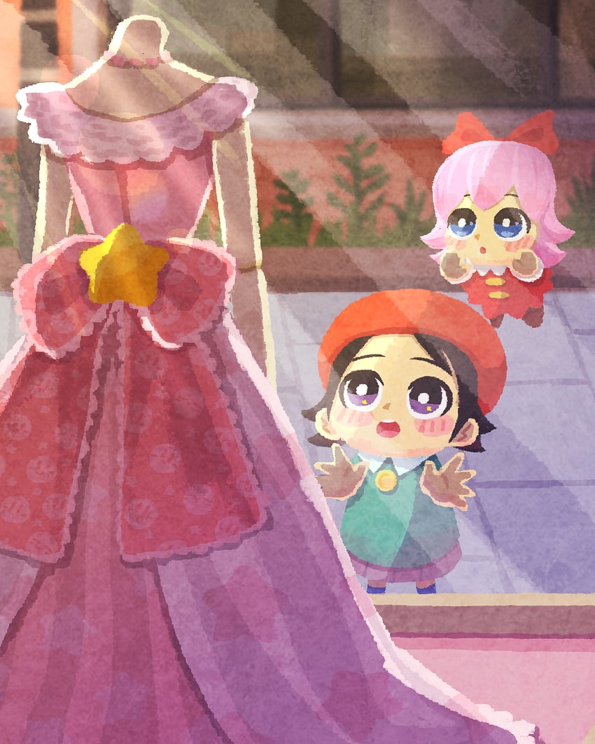 adeleine and ribbon (kirby and 1 more) drawn by miclot