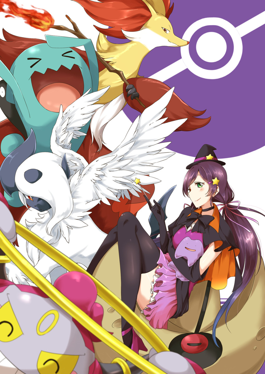 tojo nozomi, absol, ditto, wobbuffet, delphox, and 3 more (pokemon and 2 more) drawn by ksk_(semicha_keisuke)