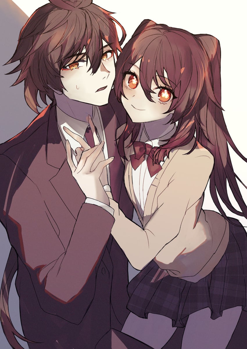 hu tao and zhongli (genshin impact) drawn by purin_uni