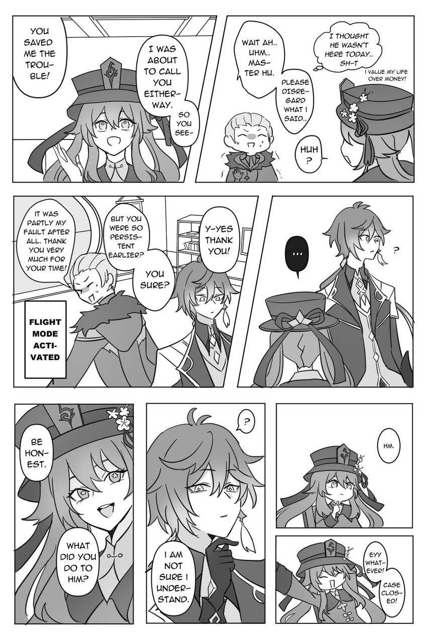 hu tao, zhongli, and kliment (genshin impact) drawn by coffee_raya