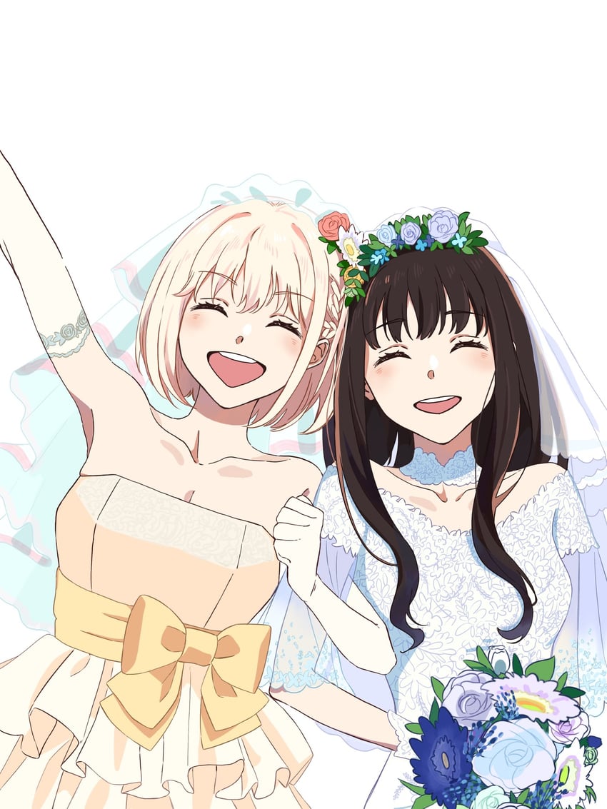nishikigi chisato and inoue takina (lycoris recoil) drawn by yomo_(moo_777_moo)