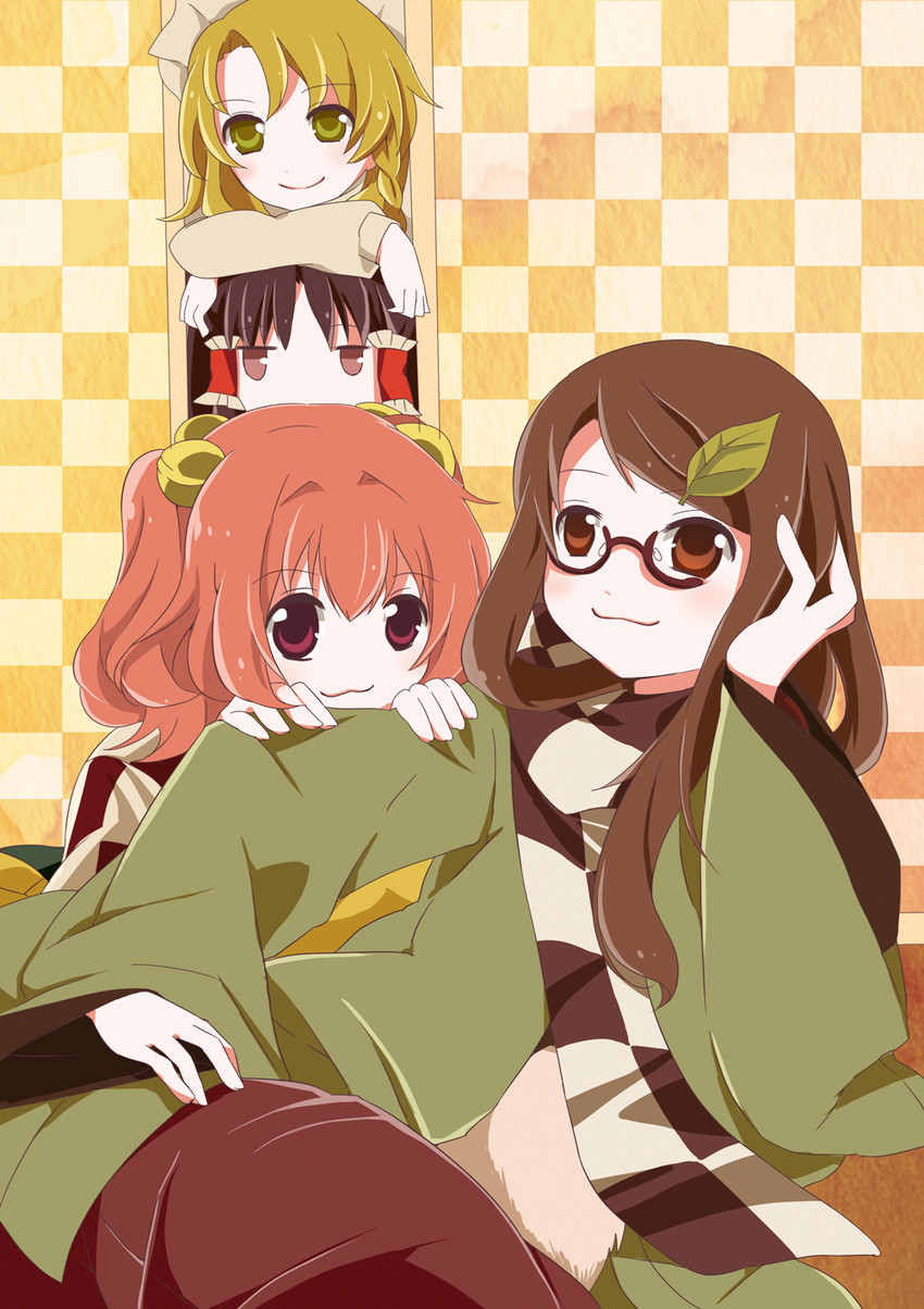 hakurei reimu, kirisame marisa, futatsuiwa mamizou, and motoori kosuzu (touhou) drawn by dashimaki