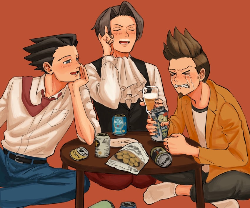 phoenix wright, miles edgeworth, and larry butz (ace attorney) drawn by renshu_usodayo