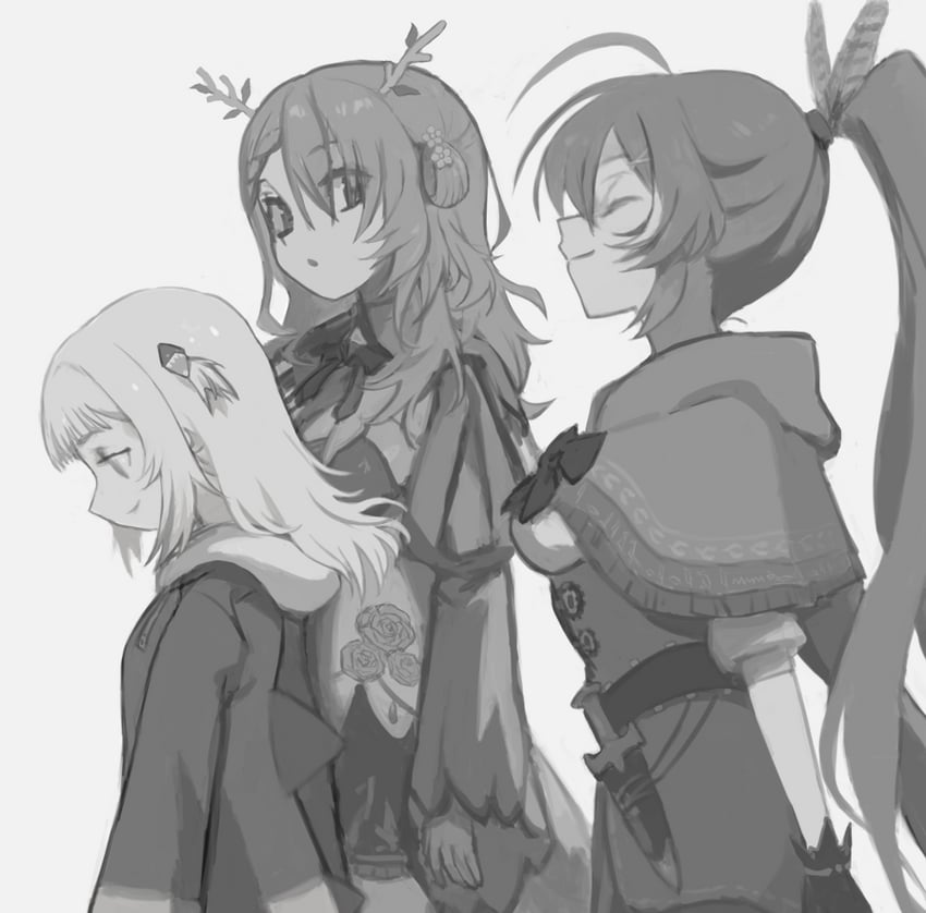 gawr gura, nanashi mumei, and ceres fauna (hololive and 1 more) drawn by clemademia