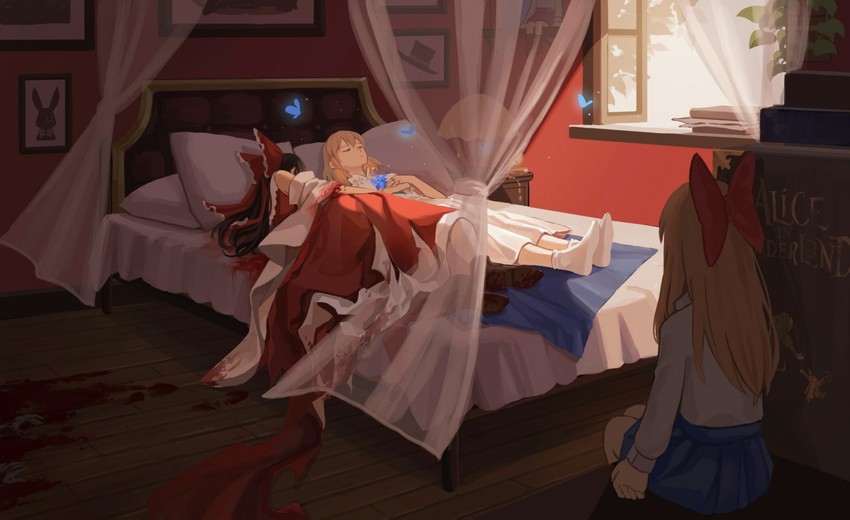 hakurei reimu, alice margatroid, and shanghai doll (touhou) drawn by slms