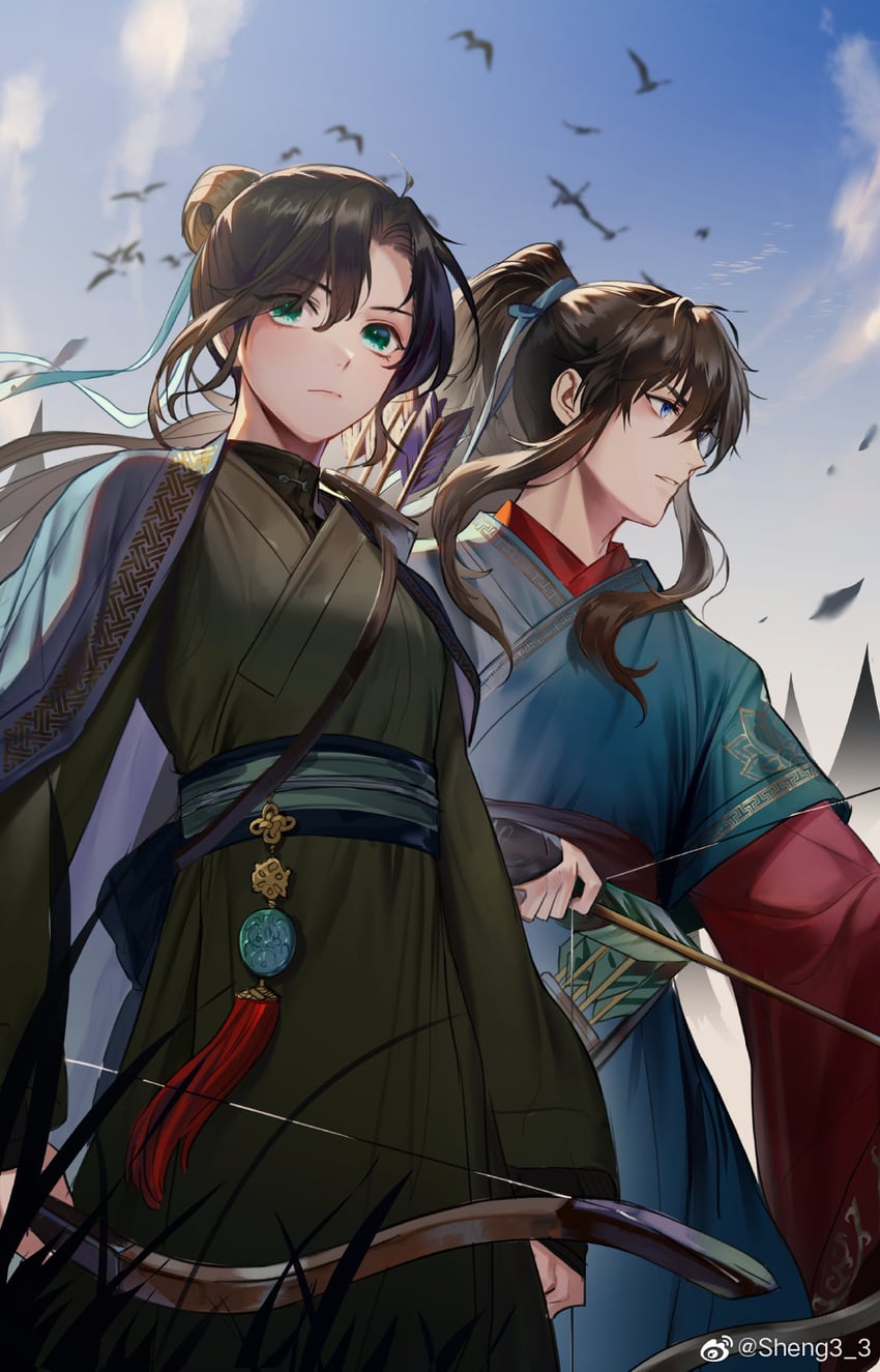 nangong si and ye wangxi (erha he ta de bai mao shizun) drawn by 0jae