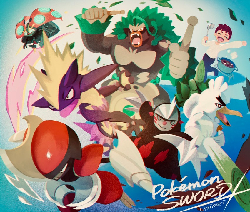 sirfetch'd, bisharp, toxtricity, rillaboom, excadrill, and 1 more (pokemon) drawn by uninori
