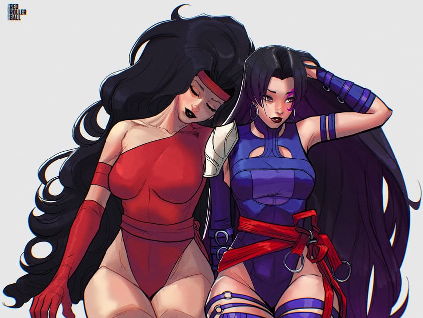 psylocke and elektra natchios (marvel and 2 more) drawn by redrollerball12