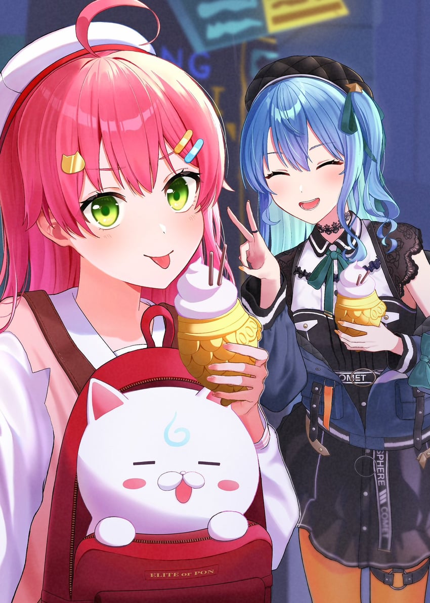 hoshimachi suisei, sakura miko, and 35p (hololive) drawn by waaiwai_011