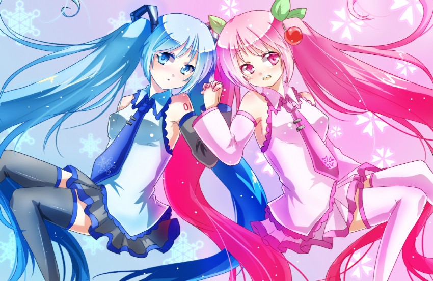 hatsune miku, yuki miku, and sakura miku (vocaloid) drawn by aosane
