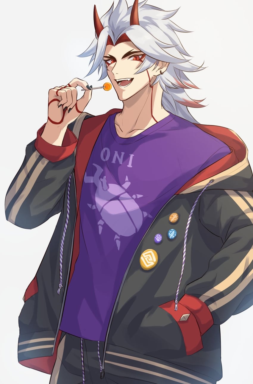 arataki itto and onikabuto (genshin impact) drawn by u2_(yuniu222)