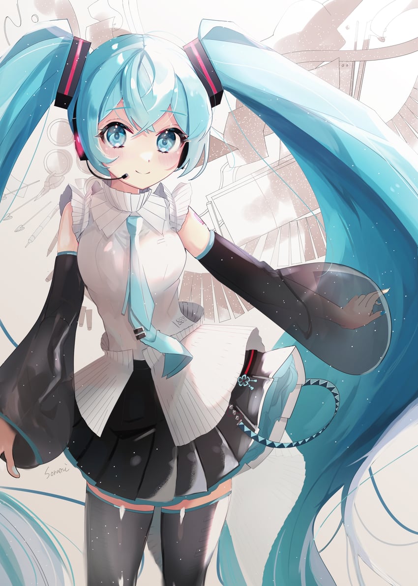 hatsune miku (vocaloid and 1 more) drawn by sorami