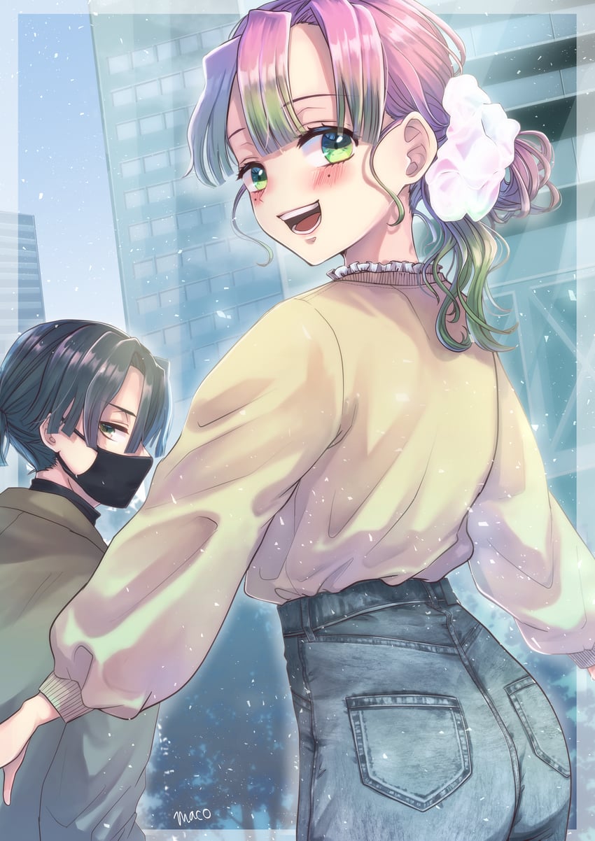 kanroji mitsuri and iguro obanai (kimetsu no yaiba) drawn by maco_(crea-0328)