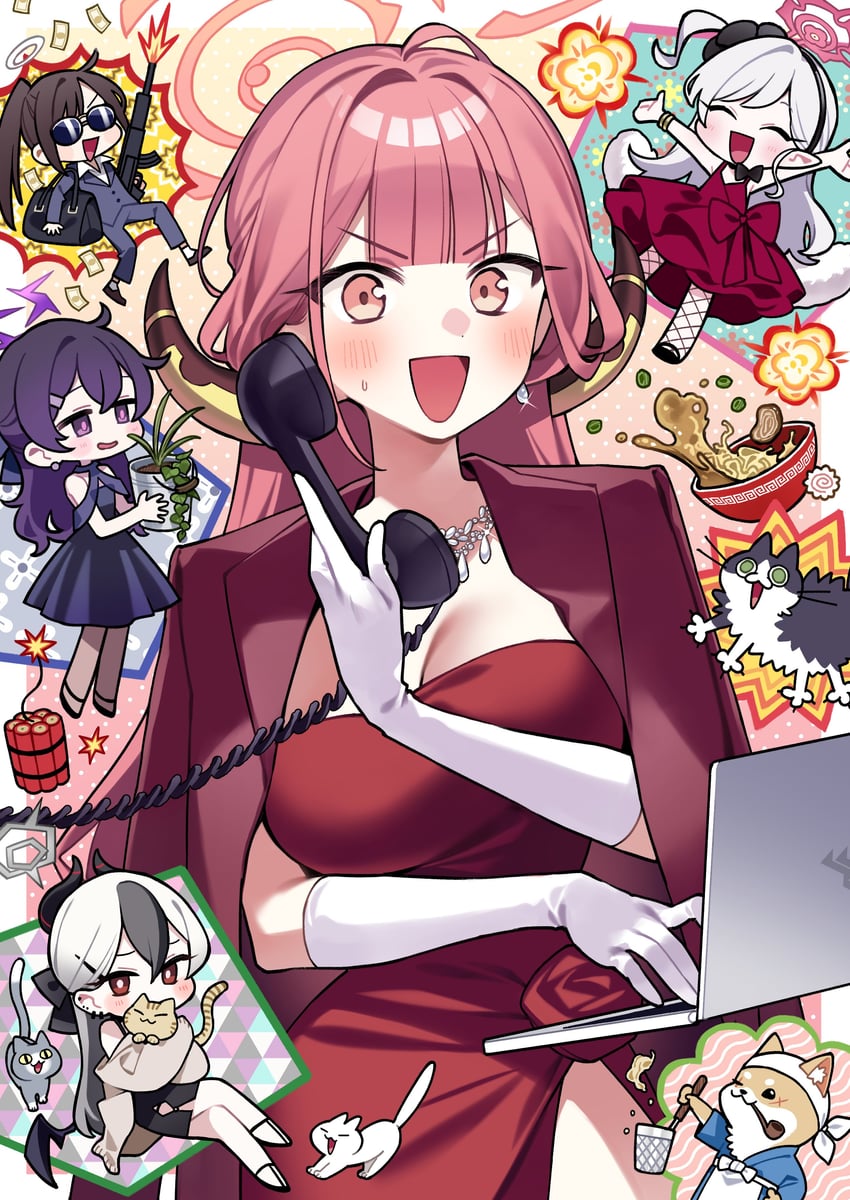 kayoko, aru, mutsuki, haruka, and master shiba (blue archive) drawn by kurihara_sakura