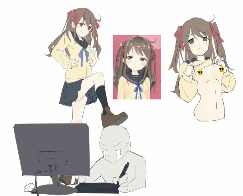 neuro-sama and momose hiyori (vedal ai and 1 more) drawn by sunflower_hua1