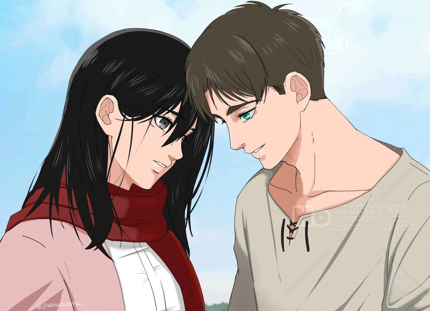 mikasa ackerman and eren yeager (shingeki no kyojin) drawn by peanuts261912