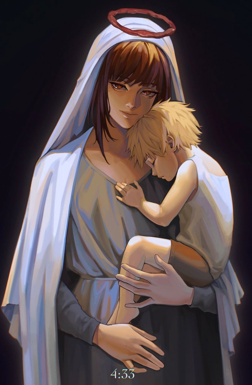 makima, denji, and virgin mary (chainsaw man) drawn by godschildaran