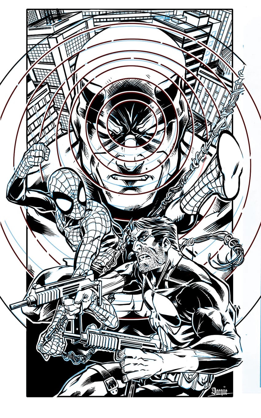 spider-man, daredevil, and the punisher (marvel) drawn by michael_darque