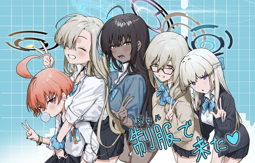 asuna, toki, karin, neru, and akane (blue archive) drawn by shikisokuzeku76
