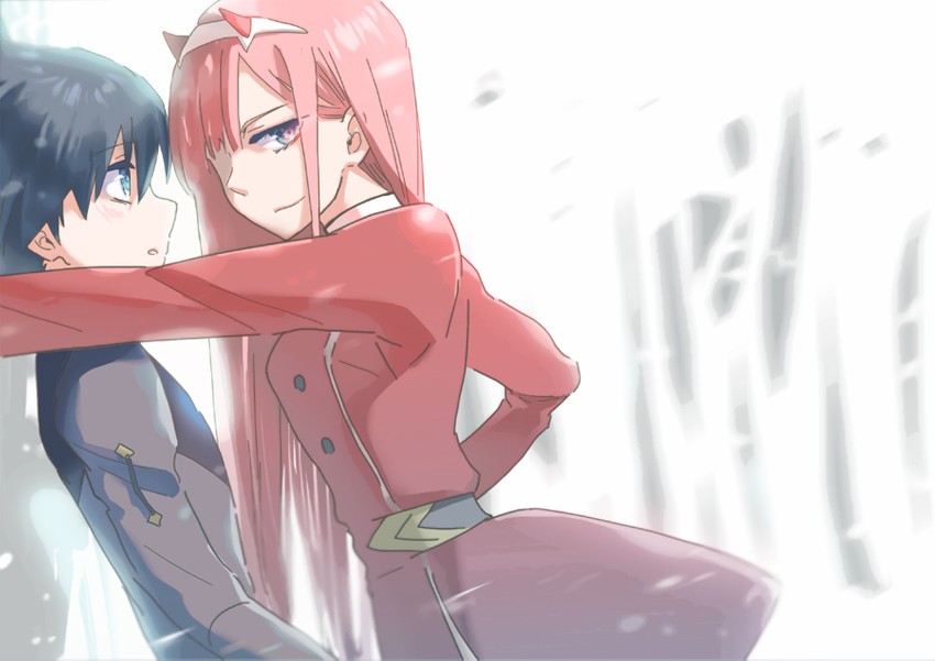 zero two and hiro (darling in the franxx) drawn by futami_(futamito)