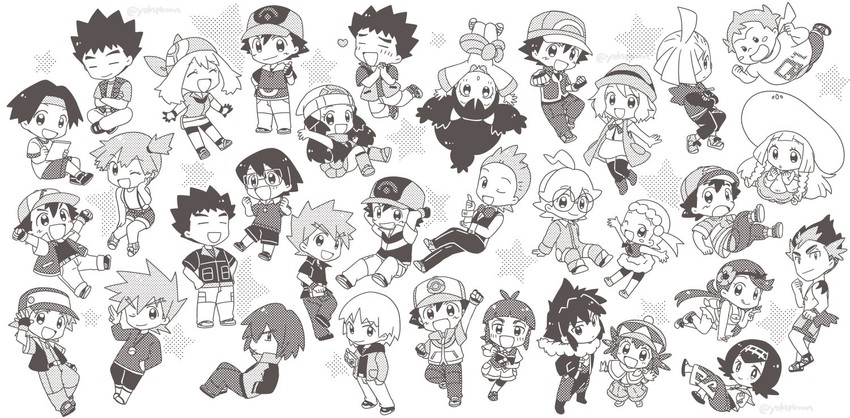 dawn, lillie, may, ash ketchum, serena, and 20 more (pokemon and 5 more) drawn by yuki56