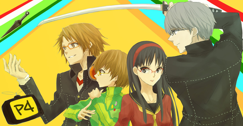 narukami yu, satonaka chie, amagi yukiko, and hanamura yousuke (persona and 1 more) drawn by gogono_pan'ya