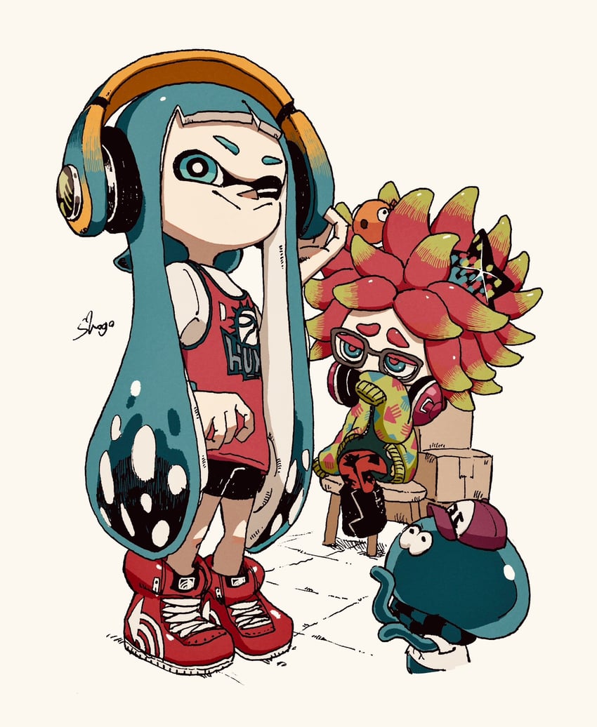 inkling player character, inkling girl, annie, moe, and jelonzo (splatoon and 1 more) drawn by shogo_(shogo70449442)