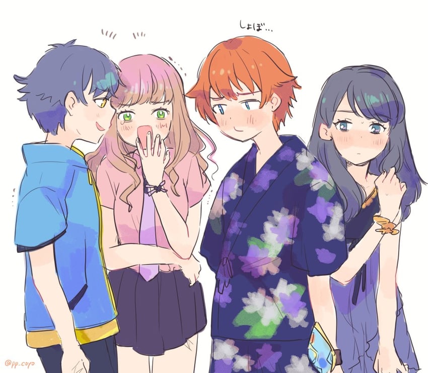 takarada rikka, minami yume, hibiki yuuta, and asanaka yomogi (gridman universe) drawn by coyo_(pp_coyo)