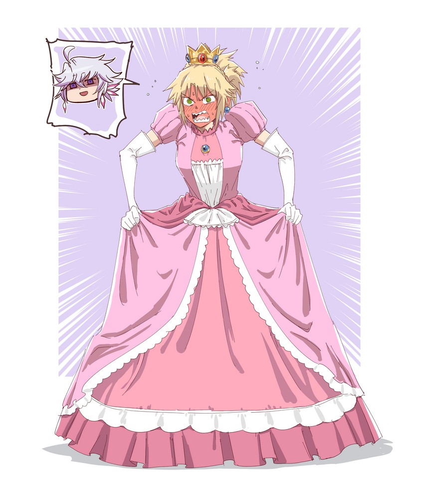 princess peach, mordred, and merlin (fate and 3 more) drawn by fumato