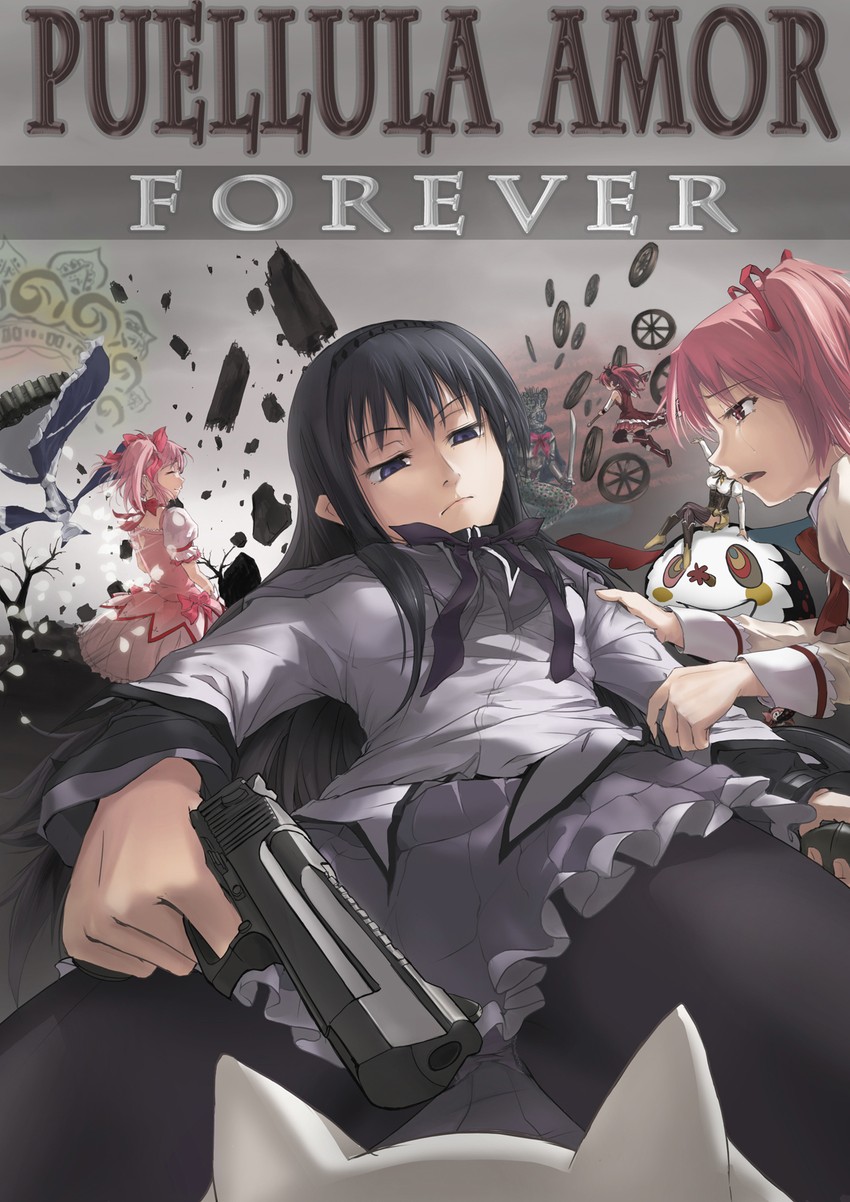 akemi homura, kaname madoka, sakura kyoko, tomoe mami, kyubey, and 3 more (mahou shoujo madoka magica and 2 more) drawn by mact