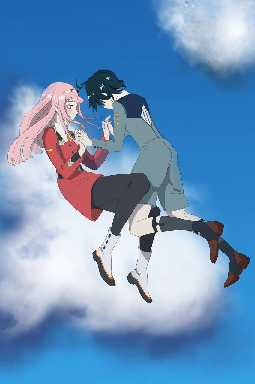 zero two and hiro (darling in the franxx) drawn by mystery-s