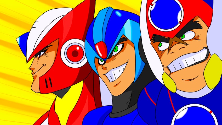 zero, x, and axl (mega man and 3 more) drawn by zam-8192