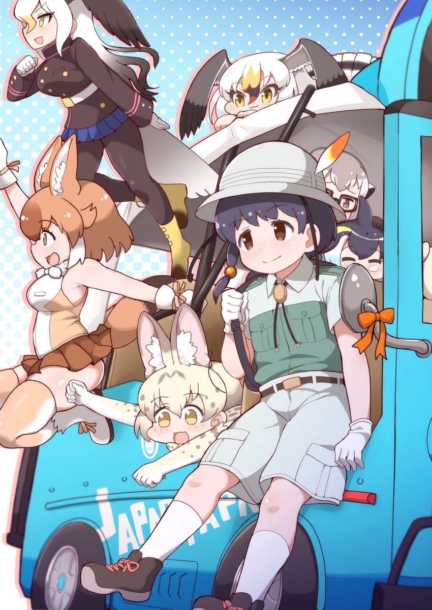 captain, dhole, common dolphin, meerkat, bald eagle, and 2 more (kemono friends and 1 more) drawn by tanaka_kusao
