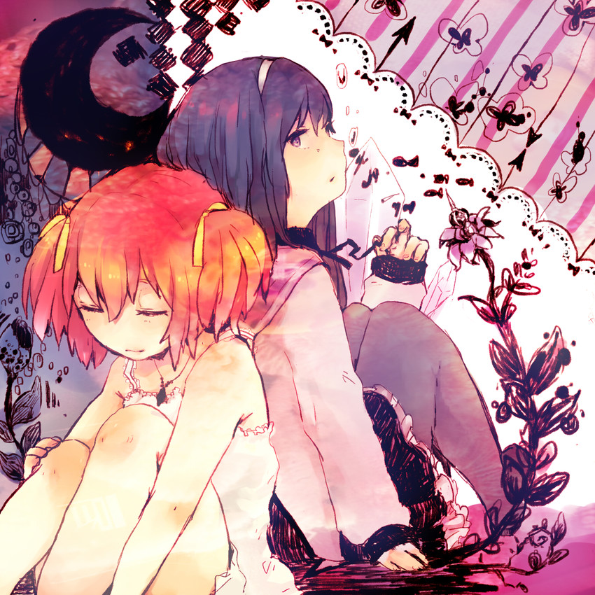 akemi homura and kaname madoka (mahou shoujo madoka magica) drawn by attomaaku