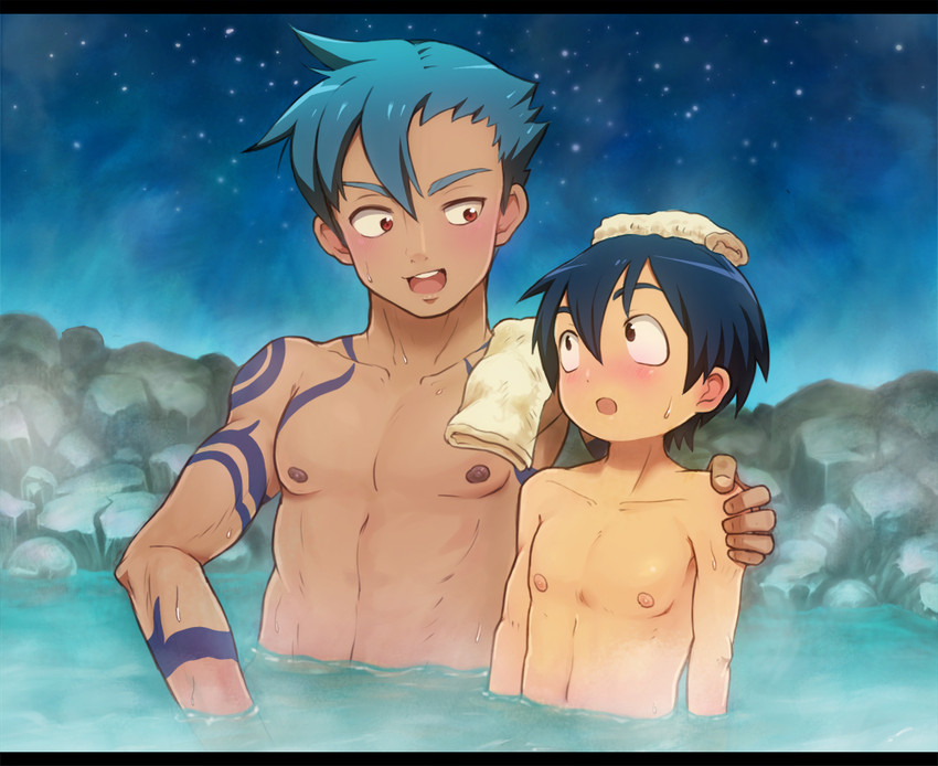 simon and kamina (tengen toppa gurren lagann) drawn by maejima_(pixiv191498)