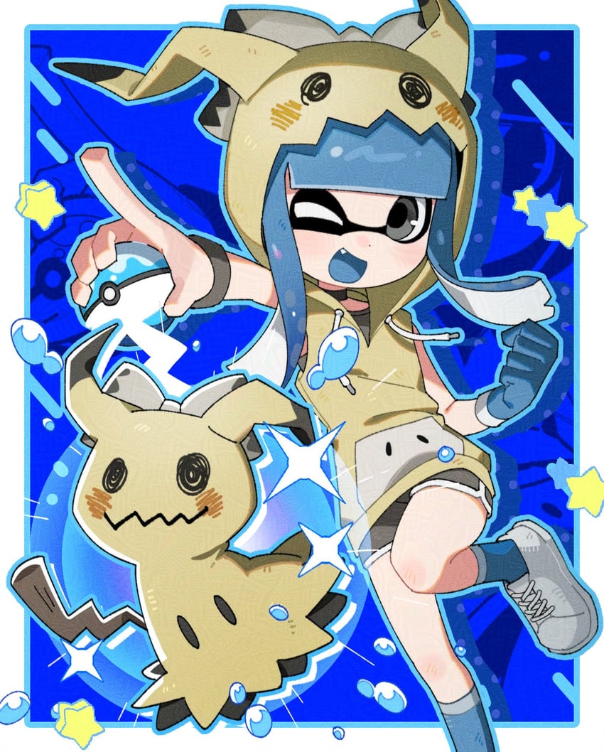 inkling player character, inkling girl, and mimikyu (pokemon and 1 more) drawn by hg_swdiary