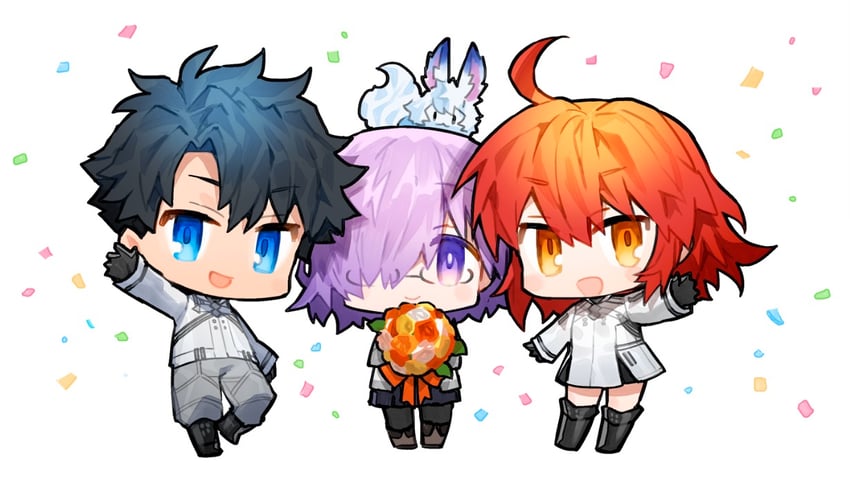 mash kyrielight, fujimaru ritsuka, and fou (fate and 1 more) drawn by routo