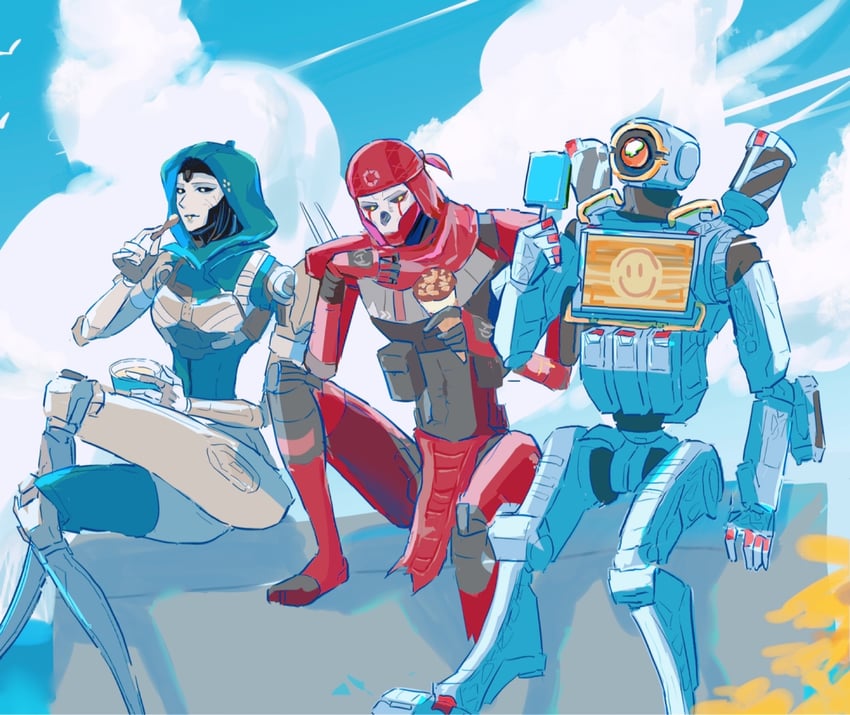 ash, revenant, pathfinder, and classic revenant (apex legends) drawn by wano_(azayakam)