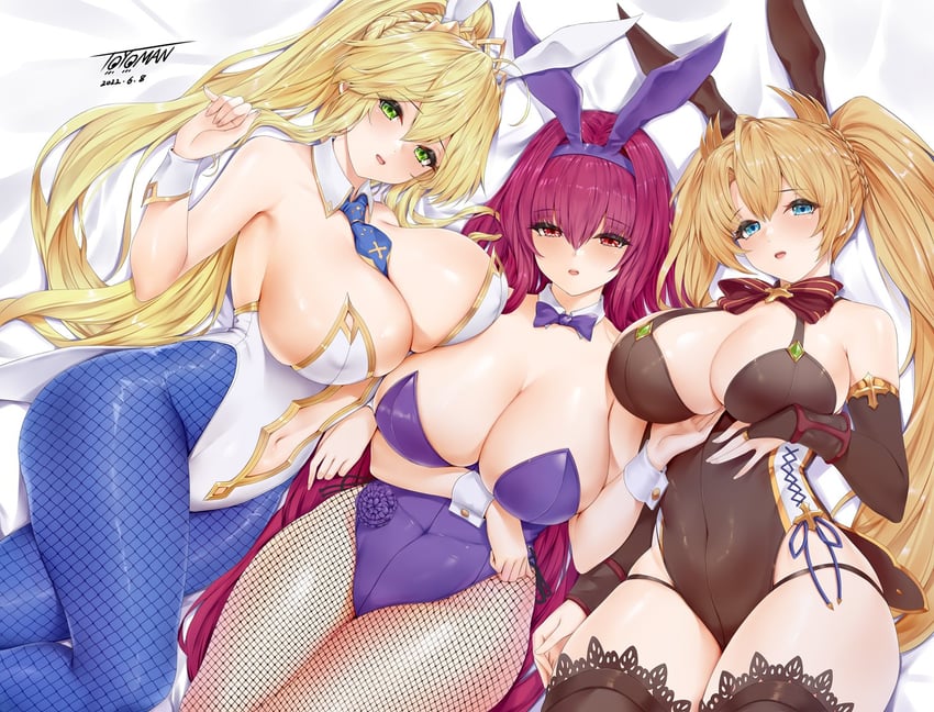 artoria pendragon, scathach, and bradamante (fate and 1 more) drawn by toyoman