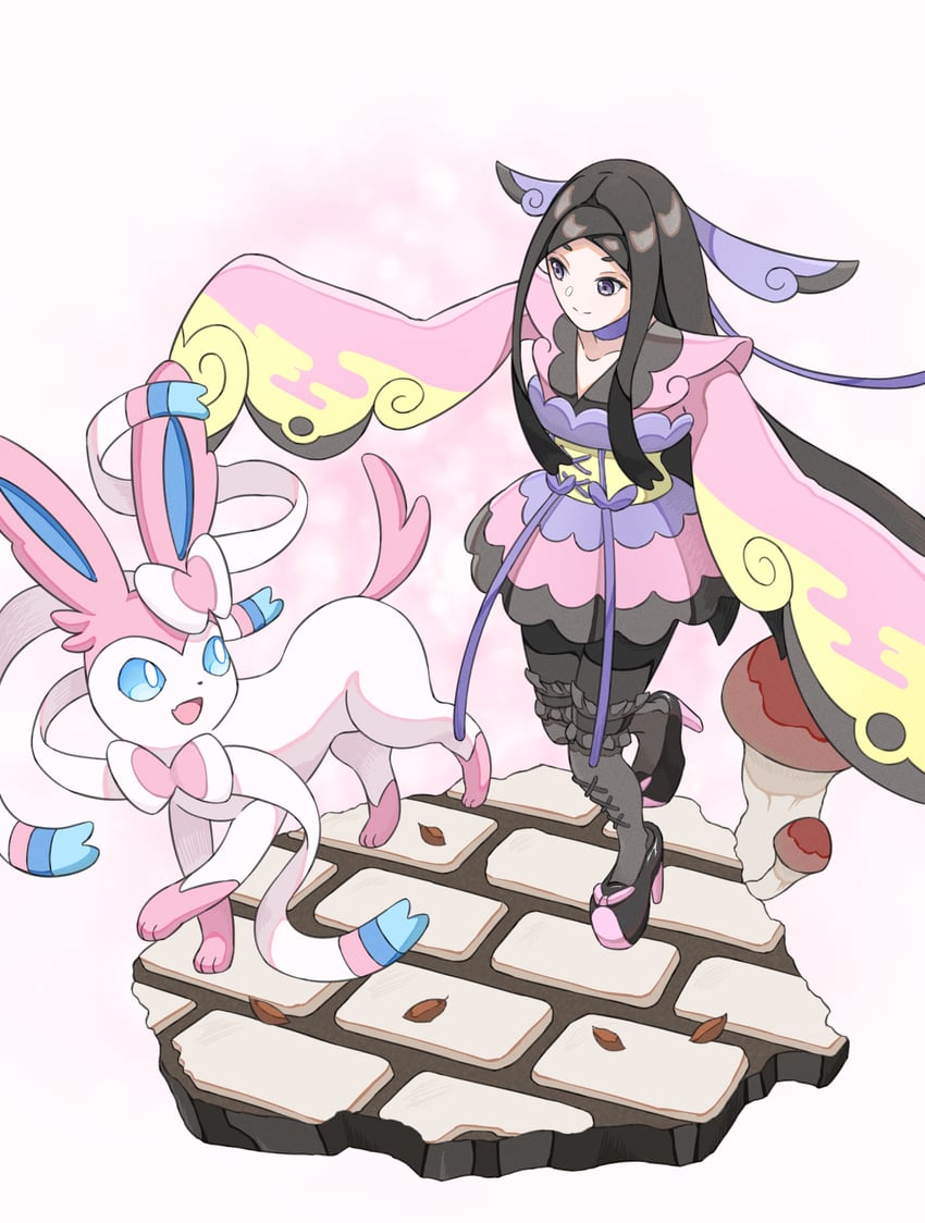 sylveon and valerie (pokemon and 1 more) drawn by enzan_(midori_t0905)